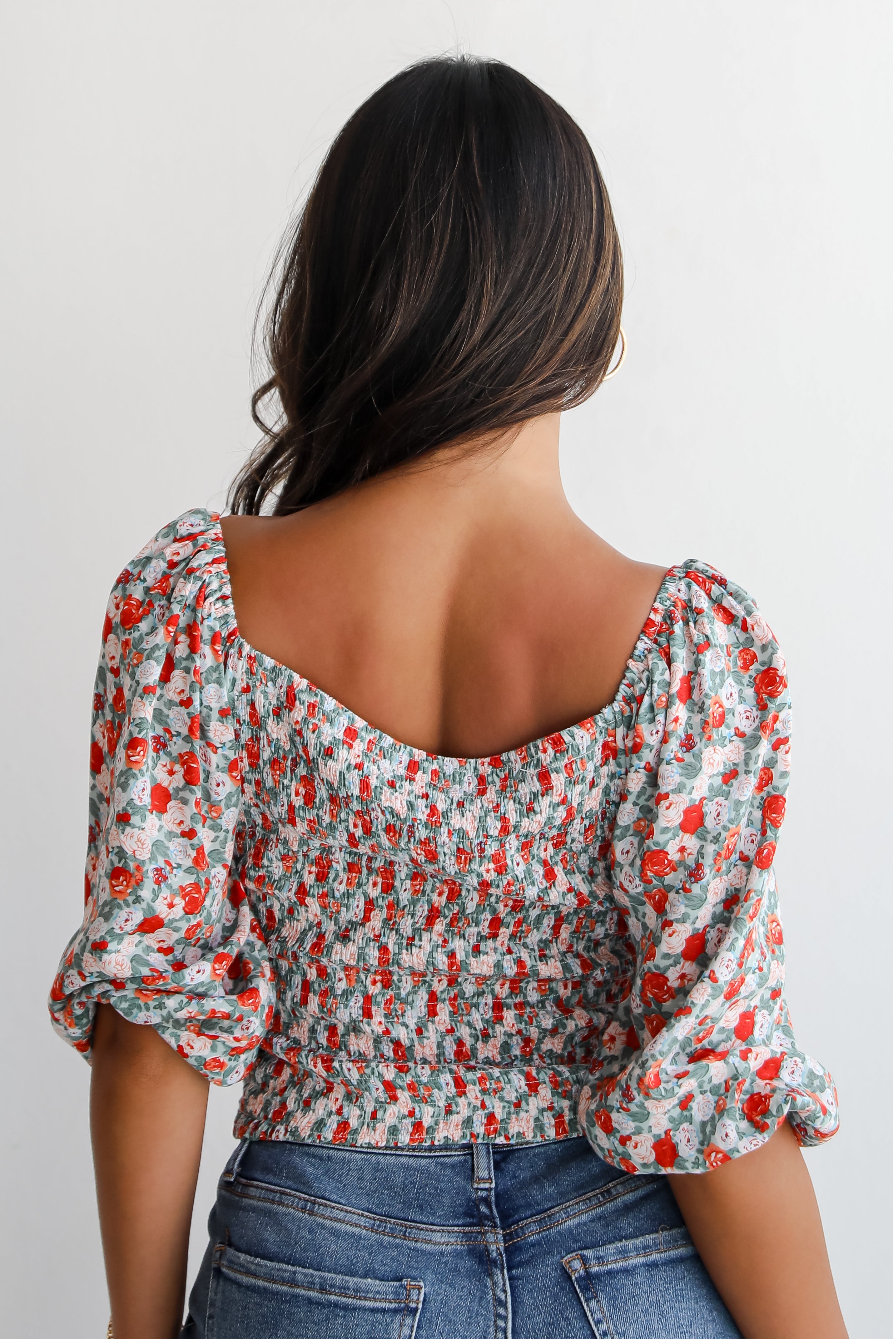 FINAL SALE - Lovely Attitude Sage Floral Cropped Blouse